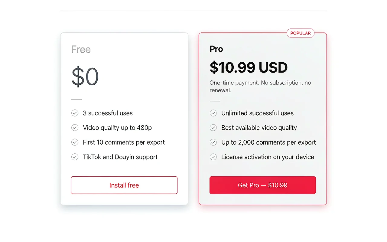 Pricing cards showing the Free plan and the highlighted Pro plan with a Get Pro button