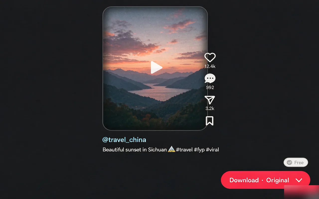 The extension's download control on a TikTok-style video page, offering the original quality without a watermark